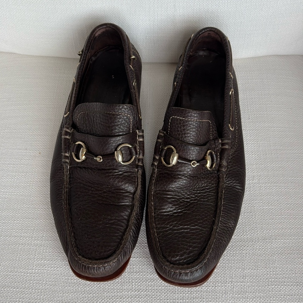 Gucci Brown Leather Loafers with Horsebit Detail
